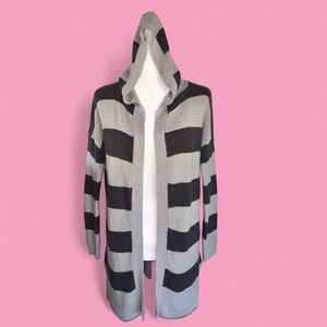 Pink Rose Light Grey and Dark Grey Striped Knitted Cardigan